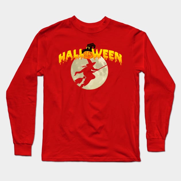 Halloween, witch flying Long Sleeve T-Shirt by magamarcas